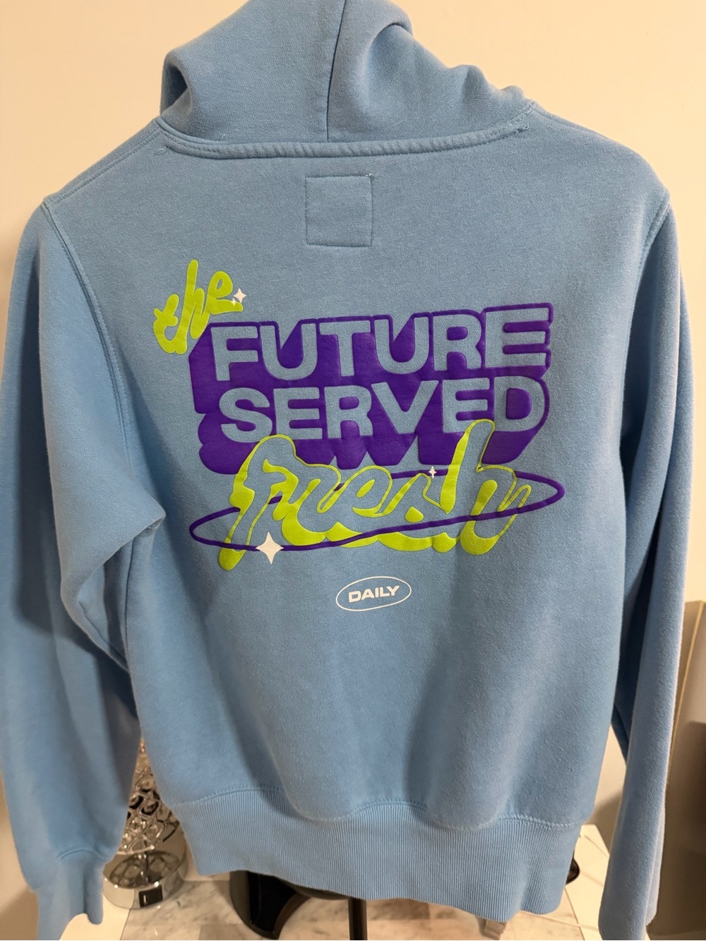 Poppi Light Blue Pullover Hoodie with Kangaroo Pocket - Picture 2 of 3